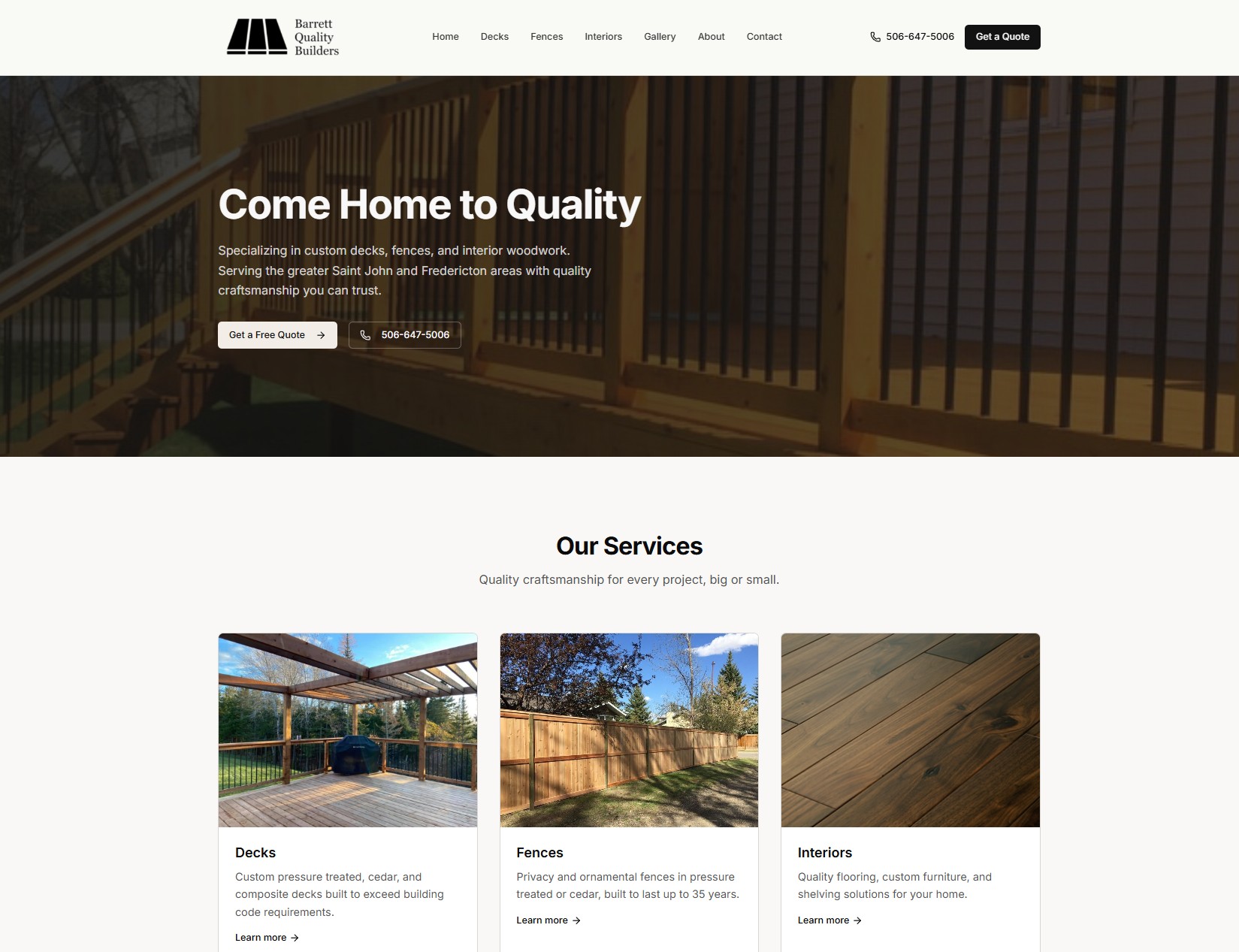 Barrett Quality Builders demo website by FundyLogic